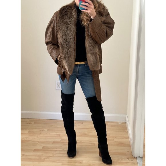 Vintage 1980s Flemington Furs Oversized Leather and Fur Winter Coat - Picture 12 of 12